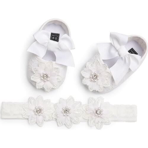 Newborn Baby Girl Shoes New Flower Princess Cotton First Walkers with Hair Band Soft Anti Slip Toddler Shoes Infant Shoes