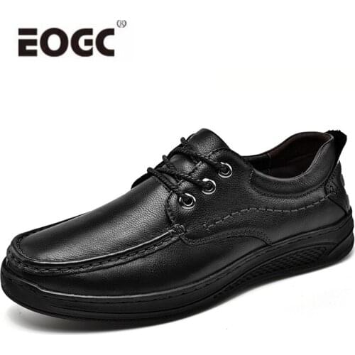 Handmade Natural Leather Casual Shoes Flats Breathable Waterproof Non-slip Men Shoes Quality Lace-Up Outdoor Shoes Men