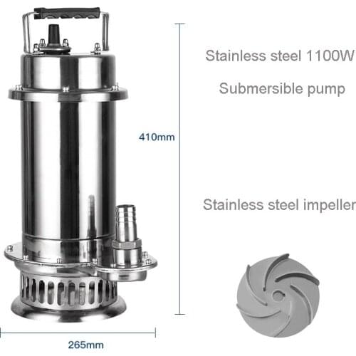High Quality 1.1KW Stainless Steel Submersible Pump with 12M3/H Flow 12M Lift Max Electric Sewage Pump