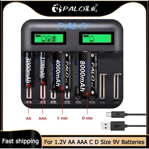 PALO 8 slots LCD USB Smart AA AAA battery Charger for 1.2V AA AAA SC C D Size Rechargeable Battery batteries Quick Charger
