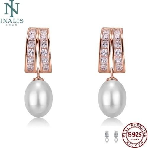 INALIS 925 Sterling Silver Stud Earrings For Women With Zirco And Shell Earrings Anniversary Simple Gift Jewelry New Arrival