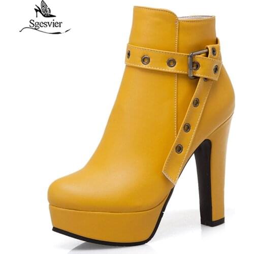 Sgesvier 2019 hot sale women ankle boots round toe high heel platform boots zip buckle autumn winter party prom shoes woman G662