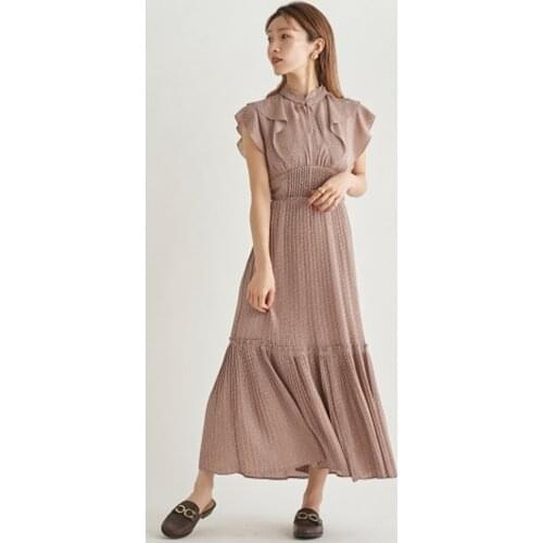 2021 autumn new product Japanese temperament high-waist lace-up small flying sleeve pleated dress women
