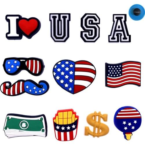 1PCS American Style Shoes Charms PVC Soft Croc Decoration Wristband Dollar Flag Accessories Hole Slipper Buckles Kids Gifts