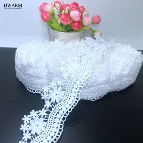 10yard 6cm Wavy line flower white african lace fabric ribbon trim wedding decoration hat pillow skirt accessories DIY full dress