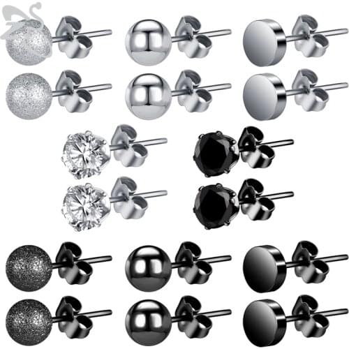 12pcs/lot Stainless steel Crystal Stud Earrings Set for Woman Girls Black Gothic Punk Ear Studs Tragus Cartilage Helix Piercings