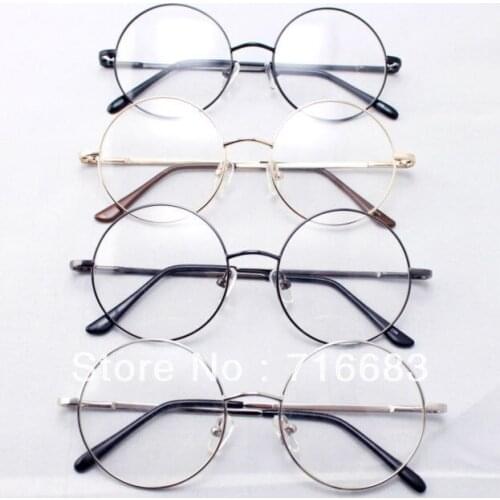 46mm Size 4 pieces/Lot Spring Hinge Retro Vintage Style Round Eyeglass Frames Black Gold Silver Gun Grey Optical RX