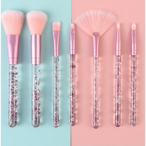 7 Pcs Glitter Diamond Crystal Handle Kid Girls Makeup Brushes Set Powder Foundation Eyebrow Face Make Up Brush Cosmetic Tool Kit