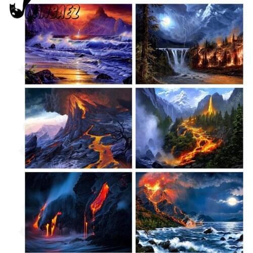 Volcano Diamond Painting Landscape Cross Stitch Embroidery Forest Mosaic Kit 5D Diy Manual Inlaid Craft Gift Design Home Decor