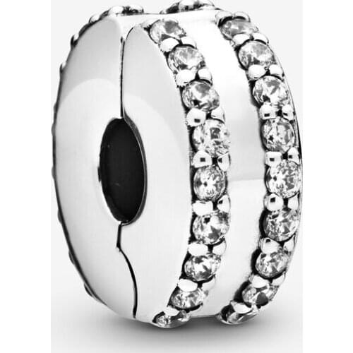 Fits Original Pandora Charms Bracelet 925 Sterling Silver Double Lined Pavé Clip Charm Beads for Jewelry Making bijoux