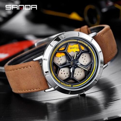 Men Watches Brand Luxury Car Wheel Dial Waterproof Leather Sport Quartz Military Watch часы мужские Men Clock Relogio Masculino