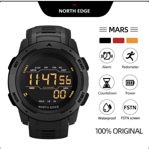 NORTH EDGE Mens Smart Watch Pedometer Countdown Alarm Clock Waterproof 50M Digital Watch Military Clock Womens sports watch