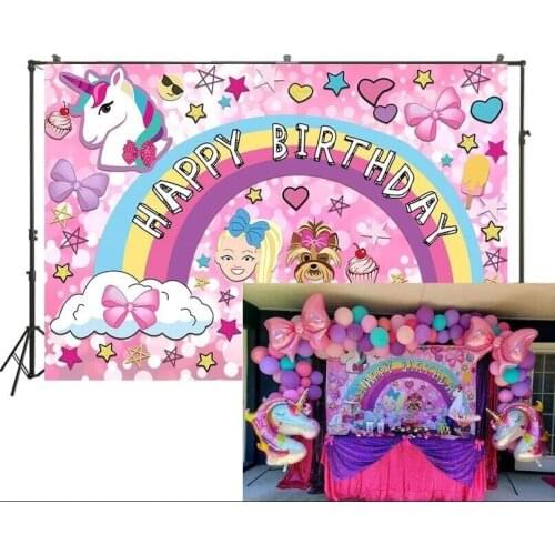 Unicorn Birthday Party Background jojo Siwa Princess Puppy GIRLY GALM Pink Banners Photo Backdrop Cake Table Decorations Props