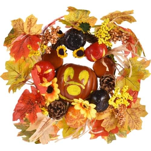 Halloween Autumn Pumpkin Wreath Front Door Reusable And Durable Maple Wreath Decoration Suitable For Interior Apartment Decor