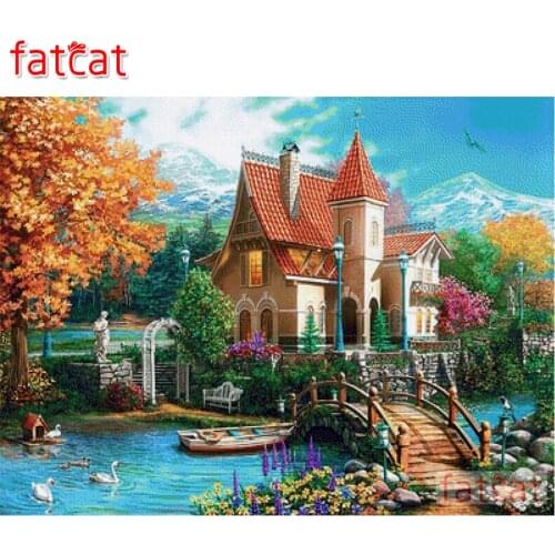 FATCAT Castle bridge scenery 5d diy diamond painting full square round drill diamond embroidery sale river home decor AE2416