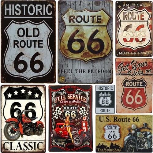 30 *20cm Painting Route 66 Tin Plaque For Pub Coffee Music Bar Club Decoration Home Decor Vintage Metal Plate Sign Wall Poster