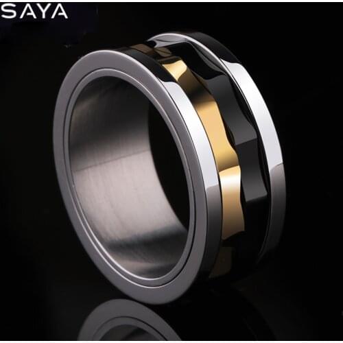 Ring for Men, Tungsten Carbide Rings with Black and Gold Colors Rotary Gear Lucky Rings, Free Shipping, Customized