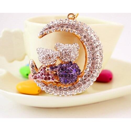 Creative Cute Moon Bear Keychain Womens Bag Accessories Cartoon Bear Couple Metal Pendant Key Ring