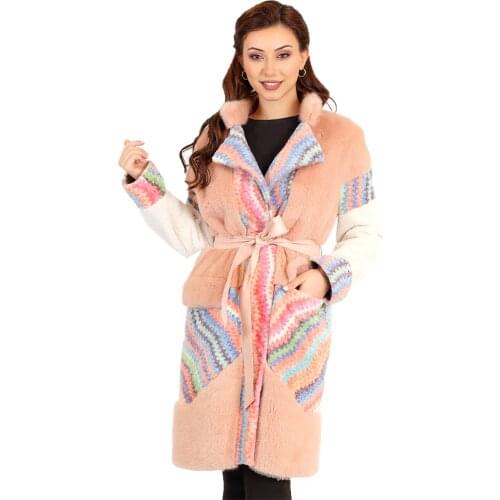 MODAQUEEN Store women mink and lamb fur accessory geometrical pattern special design coat 2020 free shipping fur luxury clothing