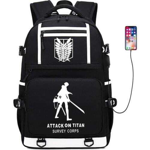 Attack on Titan Laser Effect Men Backpack Survey Corps Travel Bagpack USB Charging Laptop Backpack Anime Bookbag Women Bagpack