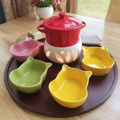 Fondue pot set Ceramic chocolate cooking pot Icecream chafing dish cheese fondue hotpot romance home
