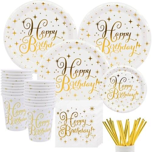 White Gold Dot Disposable Tableware Set Paper Cup Plate Gold Dot Banner Napkin Birthday Wedding Party Tissue Tablewares Supplies