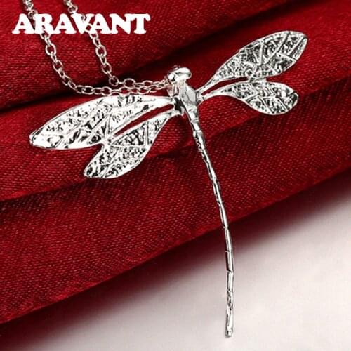 New Fashion 925 Silver Jewelry Long Dragonfly Pendants Necklaces Chains For Women ValentineS Day Gifts