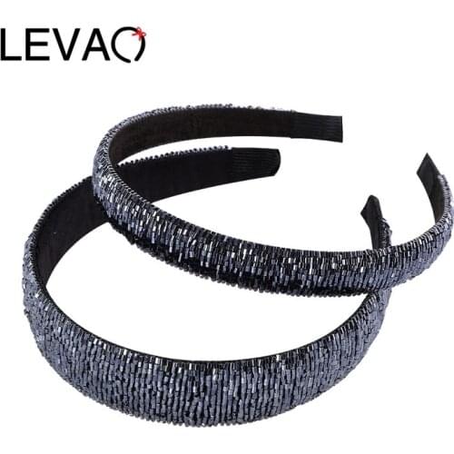 LEVAO 2021 New Women Handmade Rice Bead Hairbands Hair Band 2cm 3cm Fashion Headband Lady Hair Hoops Accessories