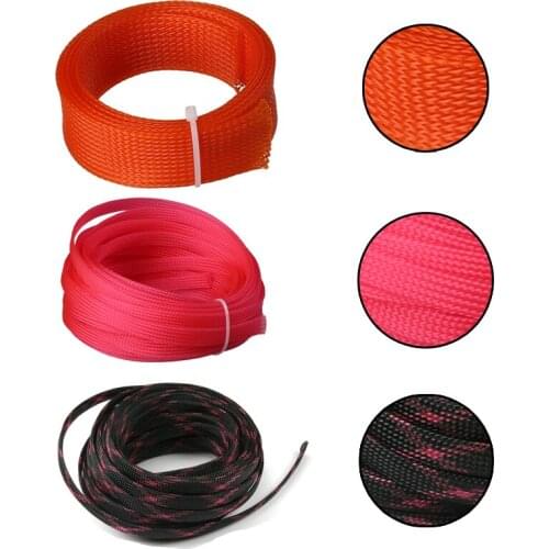 Orange Pink Braided Protective Sleeve 0.5~10m Long Corrosion-Resistant Braided Cable Insulation Sleeve For Protecting Wire