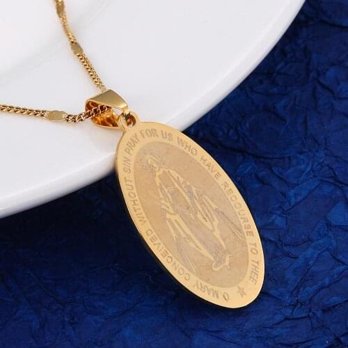 Stainless Steel Virgin Mary Pendant Necklace Conceived Without Sin Medal Virgin Mary Jewelry