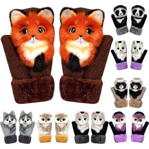 Cute Cartoon Simulation Animal Gloves Unisex Thicken Warm Winter Gloves for Women Men Full Finger Mittens Gloves handschoenen