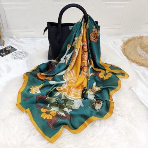 Fashion Kerchief Silk Satin Neck Scarf For Women Print Hijab Scarf Female 90*90cm Square Shawls and Wraps Scarves For Lady FJ363