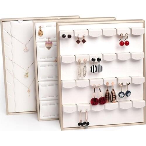 Fashion Bamboo Velvet Jewelry Display Tray Ring Box Earring Necklace Bracelet Pendant Display Organizer Jewelry Storage