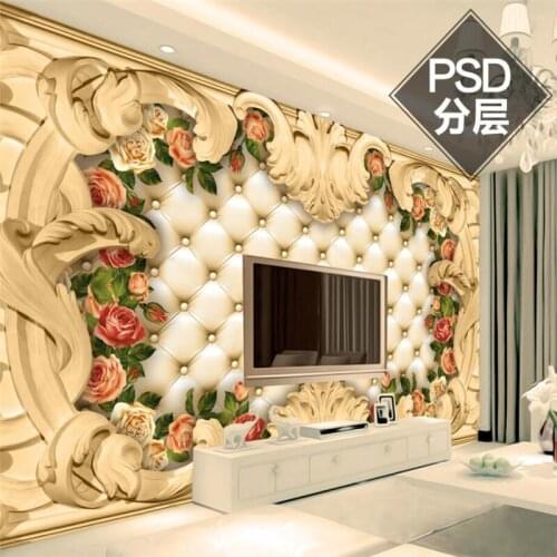Beibehang Custom 3d wall paper European border luxury soft package rose mural sofa living room bedroom TV backdrop decorative