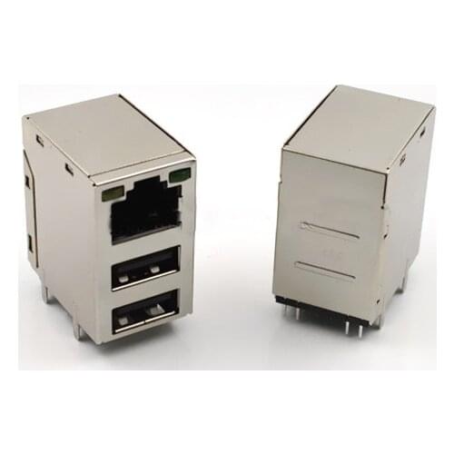 10pcs Network Interface Connector With LED Light Shield RJ45 Connector Double USB PCB Plug For Computer Motherboard