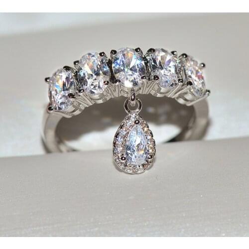 Luxury White Zircon Engagement Ring quality Water Drop Crystal Wedding Rings For Women Fashion Band Jewelry