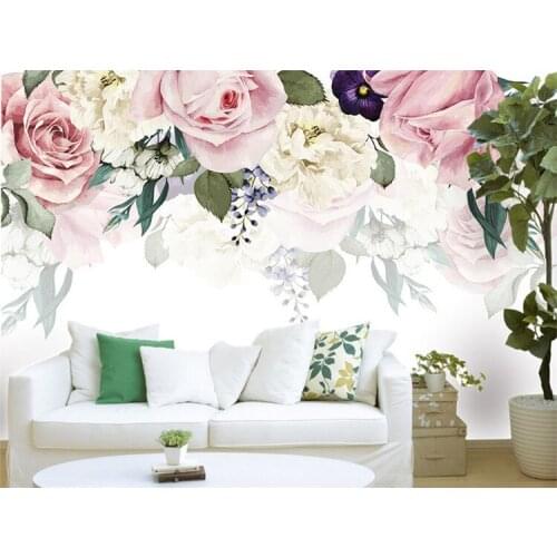 Europe Style Pink Rose Murals Wall Paper Photo Mural Roll for Living Room Resturant Study Room Vintage Wall Art Wall Decor