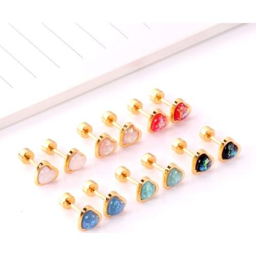 LUXUKISSKIDS 12Pair/Lot Heart Gold Stainless Steel Stud Christmas Earrings For Women Fashion Korean Jewelry Earing Brincos 2020