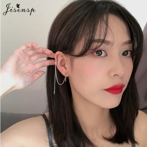 Jisensp Punk Style Tassel Chains Ear Cuff Stud Earrings for Women Gothic Cross Pendant Earring Christmas Jewelry Gift bijoux