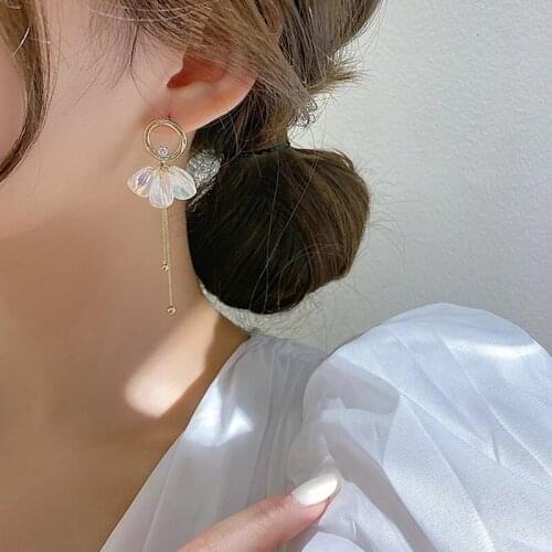 Korean Elegant Pearl Flower Drop Earrings For Women Girls Fashion Metal Circle Tassel Boucle D'oreille Jewelry Gifts