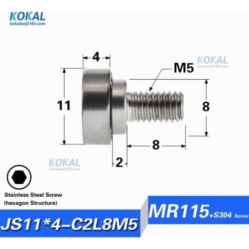 [JS11*4-C2L8M5]1pcs NTBG Series MR115 SMR115 ball bearing coated with M5 Screw shaft sus304 stainless steel screw ball bearing