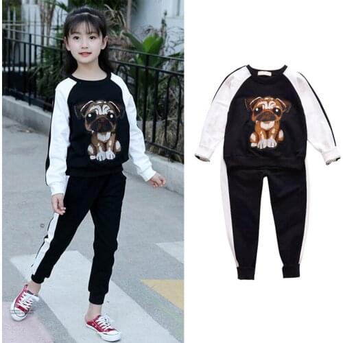 Girls Sport Suit Teenage Autumn white black Girls tracksuit Long Sleeve Top & Pants 6 7 8 9 10 11 12 Years Child Girl Clothes