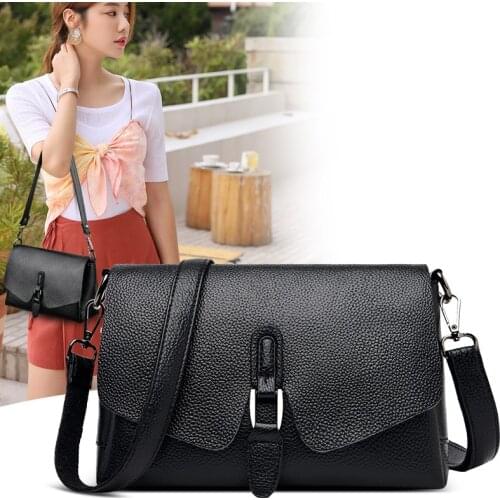 100% Genuine Leather Cowhide Multilayer Women Messenger Bags Soft Women Crossbody Bag Designer Women Shoulder Quality Female Bag