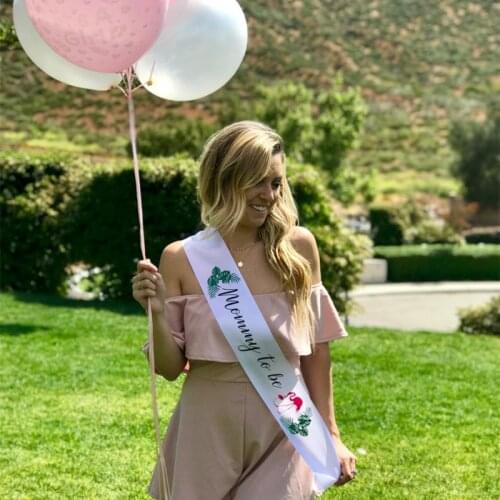 Tropical Flamingo Palm Leaves Mom Mother Mommy to Be sash baby shower Gender Reveal boy girl decoration favor gift photo prop