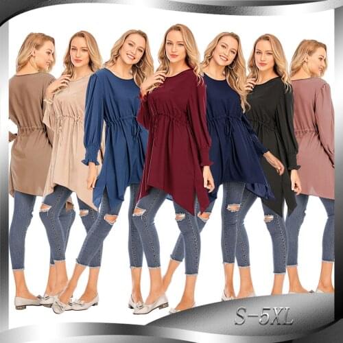 Turkish Elastic Band Waist Womens Clothing Solid Color plus Size Top clothes for muslim women turkish dresses
