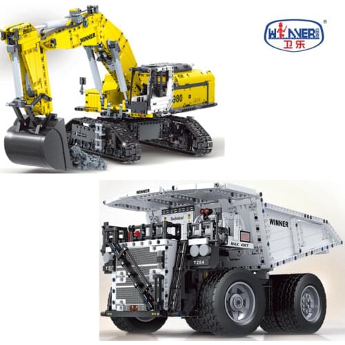 7119 7120 7121 High-Tech RC Engineering Excavating Machinery Construction Truck Building Blocks Motor Power Car Toys Boy Gift