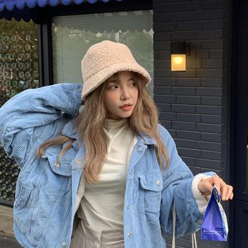 Women Hat Solid Artificial Fur Warm Female Cap Faux Fur Winter Bucket Hats for Women Outdoor Sunscreen Sun Hat Panama Lady Cap