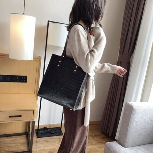 Women Crocodile Handbags Bags Big Tote Bags Soft Leather Shoulder Bag