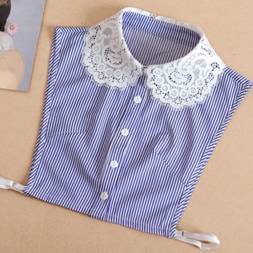 Detachable wild beaded sweater striped lace decoration Female autumn winter blue striped lace decorative wild saving Collar