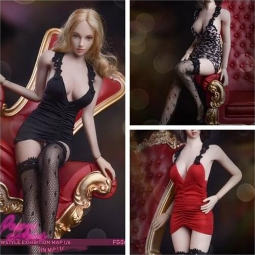 1:6 woman doll costume model FG060 leopard pattern black red three sexy package hip skirt suit spot 12 inch movable doll